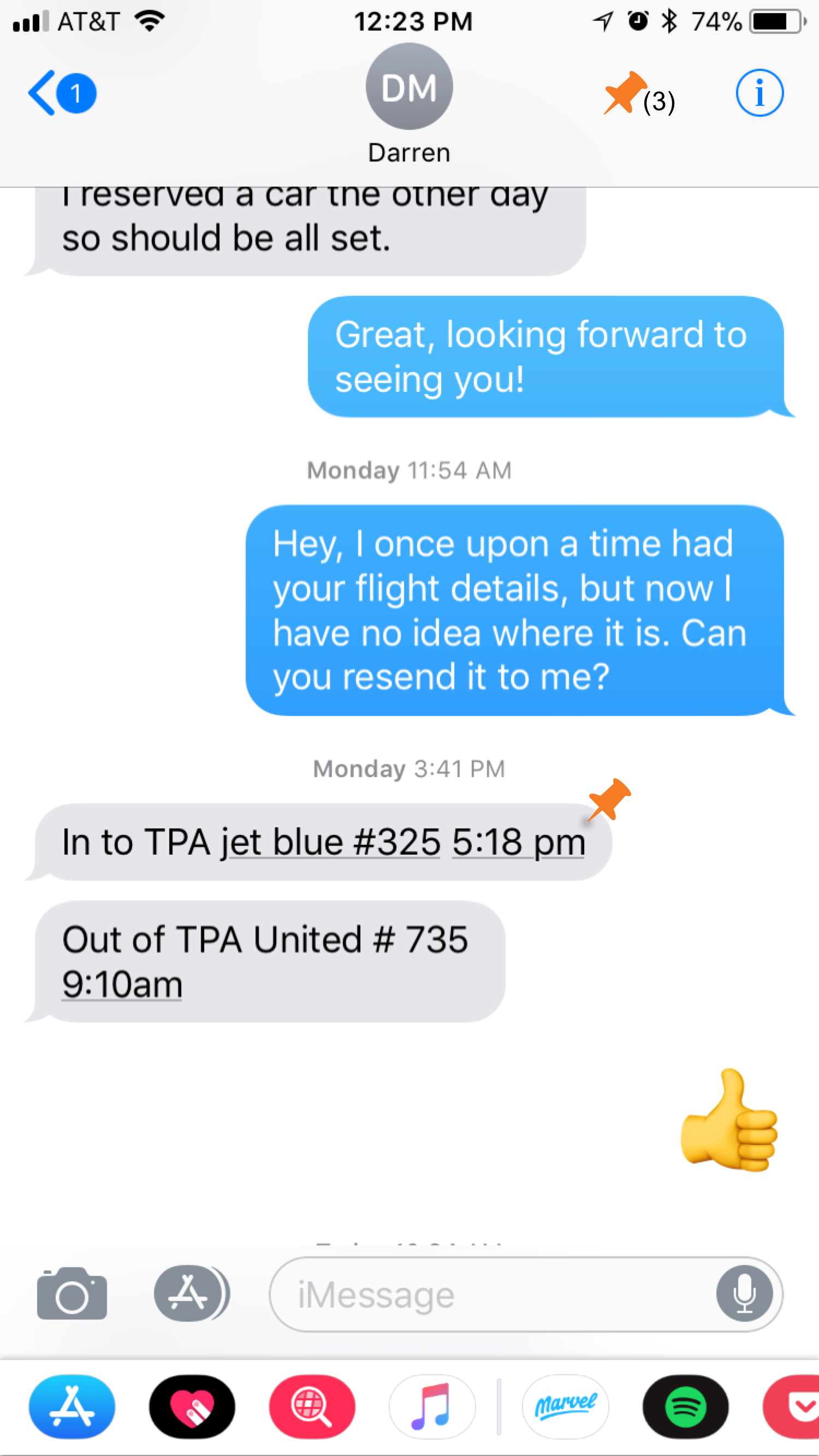 pinned text message