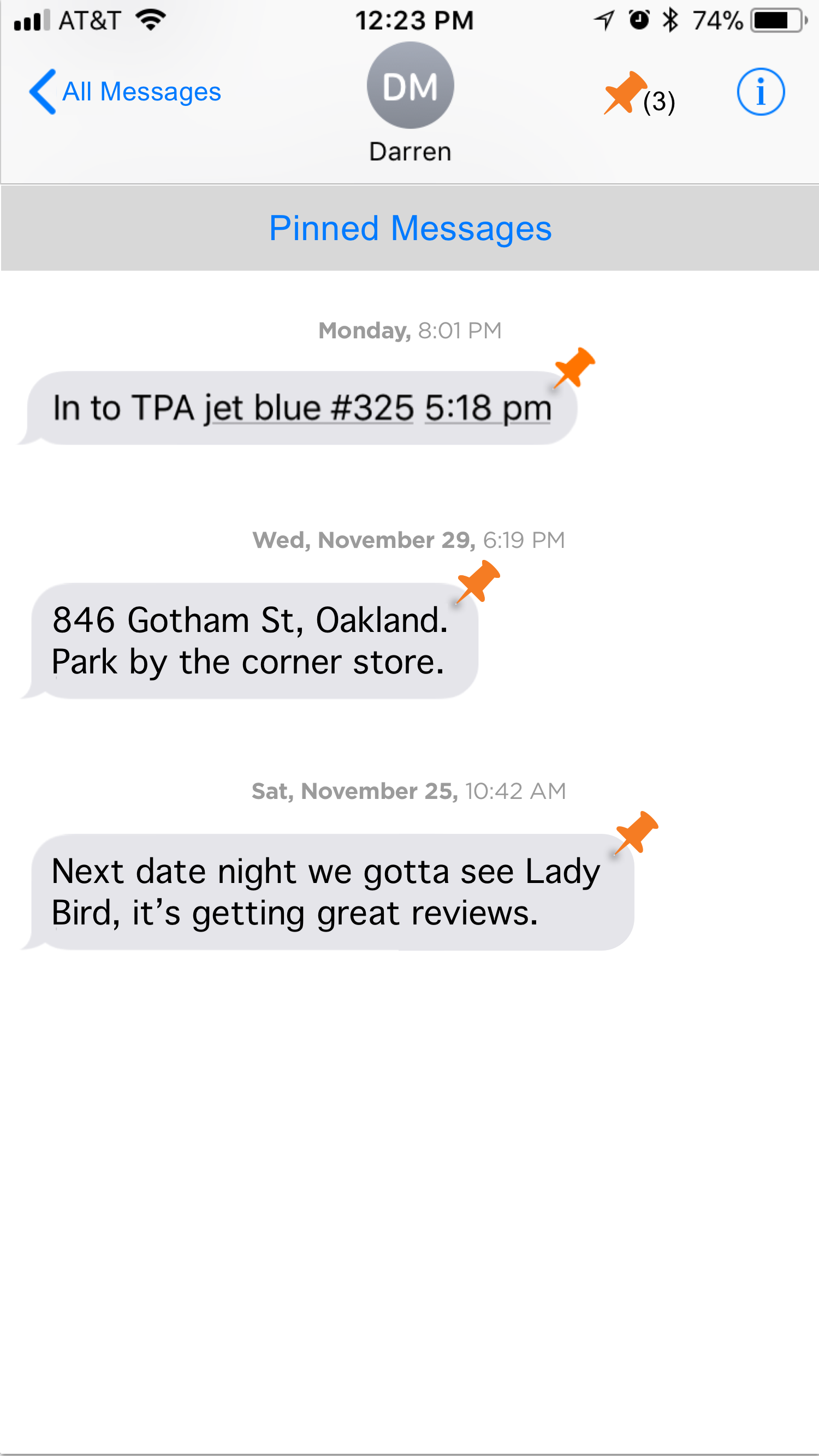 all pinned text messages